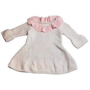 First Impressions Baby Girl Sweater 18M | Pink Cream Ruffle Neck Bell Sleeve